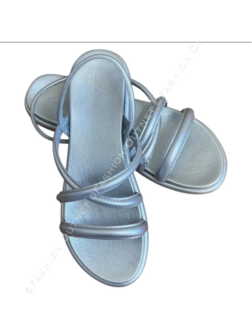 OluKai Tiare Strappy Silver Metallic Leather Sandals Comfort Slide Summer Size 7